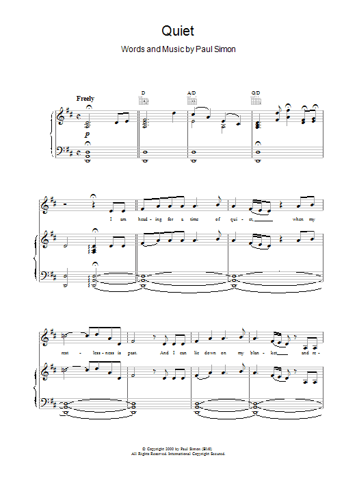Paul Simon Quiet sheet music notes and chords. Download Printable PDF.