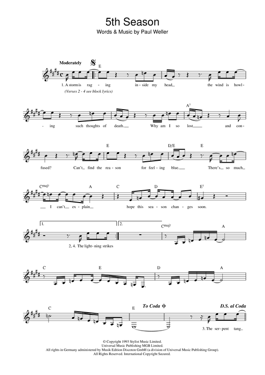 Paul Weller 5th Season sheet music notes and chords. Download Printable PDF.