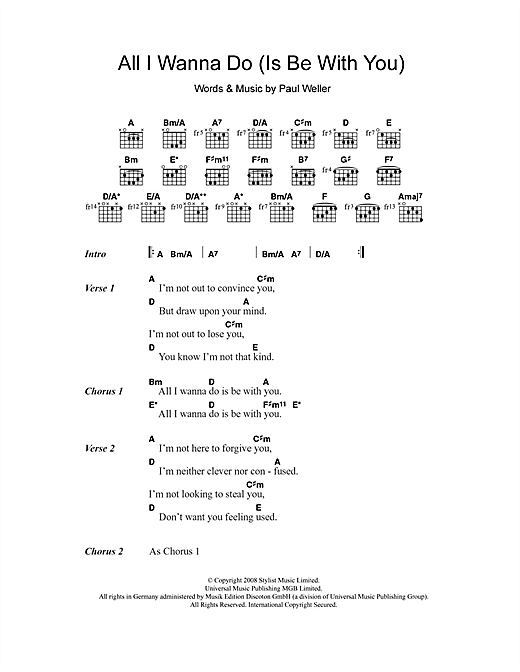 Paul Weller All I Wanna Do (Is Be With You) sheet music notes and chords arranged for Guitar Chords/Lyrics
