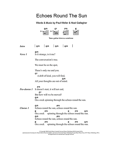 Paul Weller Echoes Round The Sun sheet music notes and chords arranged for Guitar Chords/Lyrics