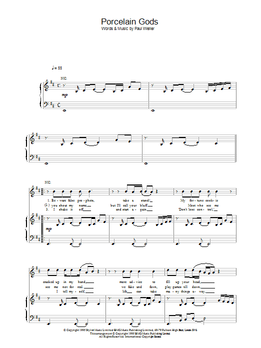 Paul Weller Porcelain Gods sheet music notes and chords. Download Printable PDF.
