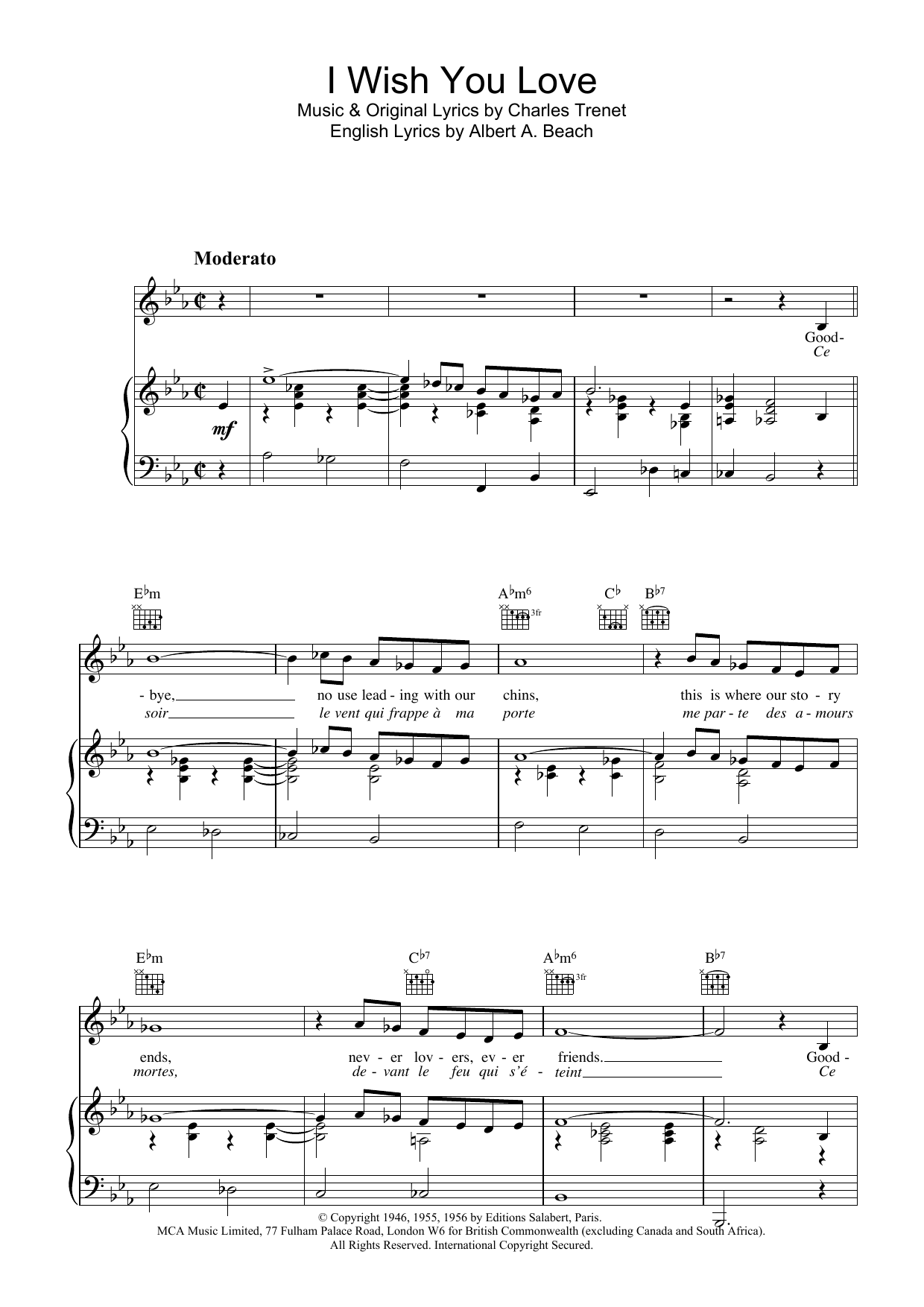 Paul Young I Wish You Love sheet music notes and chords arranged for Piano, Vocal & Guitar Chords