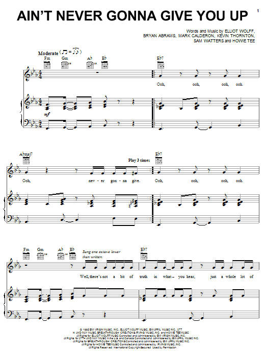 Paula Abdul Ain't Never Gonna Give You Up sheet music notes and chords arranged for Piano, Vocal & Guitar Chords (Right-Hand Melody)