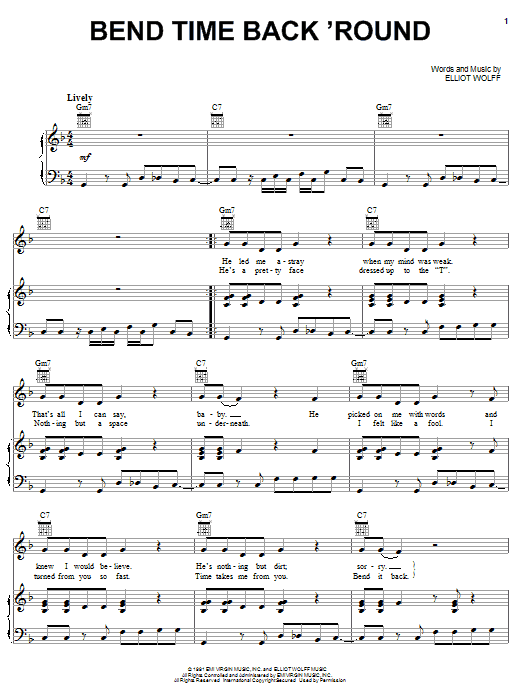 Paula Abdul Bend Time Back 'Round sheet music notes and chords arranged for Piano, Vocal & Guitar Chords (Right-Hand Melody)
