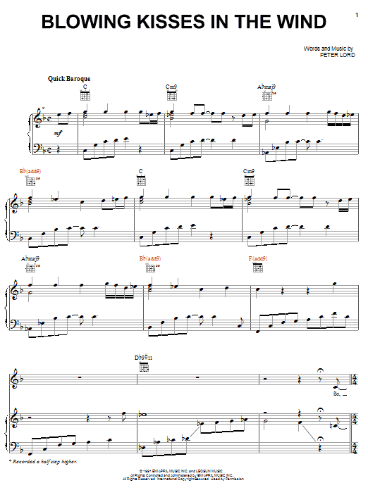Paula Abdul Blowing Kisses In The Wind sheet music notes and chords arranged for Piano, Vocal & Guitar Chords (Right-Hand Melody)