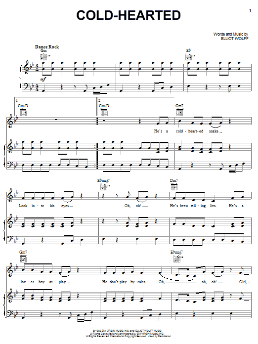 Paula Abdul Cold-Hearted sheet music notes and chords arranged for Piano, Vocal & Guitar Chords (Right-Hand Melody)