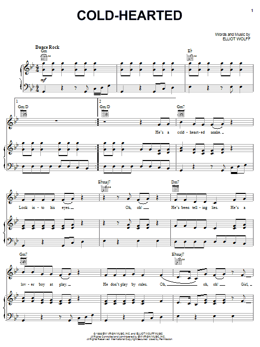 Paula Abdul Cold-Hearted sheet music notes and chords arranged for Lead Sheet / Fake Book