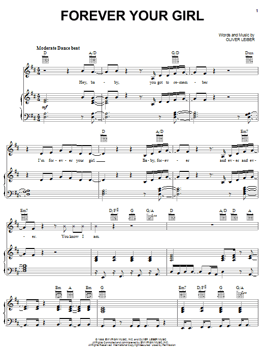 Paula Abdul Forever Your Girl sheet music notes and chords arranged for Piano, Vocal & Guitar Chords (Right-Hand Melody)