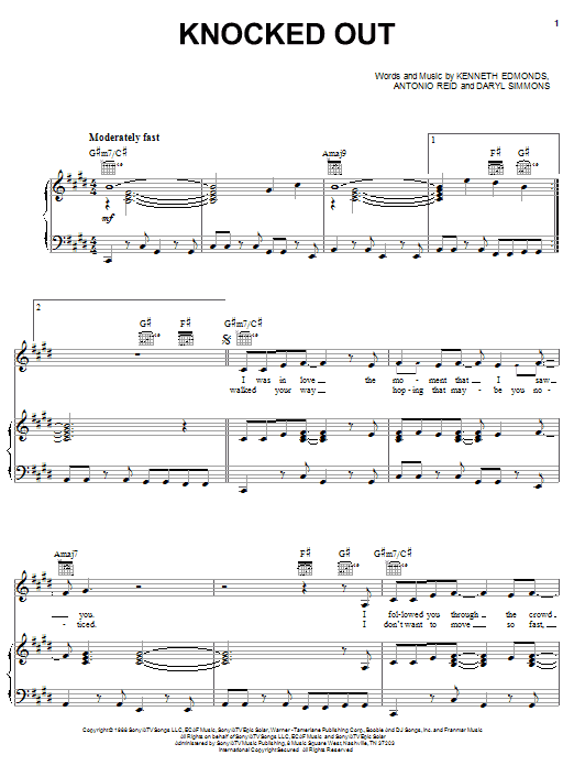 Paula Abdul Knocked Out sheet music notes and chords arranged for Piano, Vocal & Guitar Chords (Right-Hand Melody)