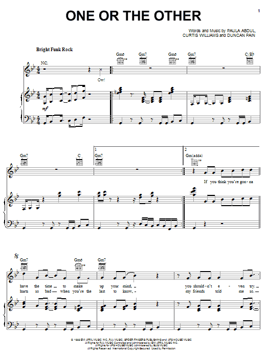 Paula Abdul One Or The Other sheet music notes and chords arranged for Piano, Vocal & Guitar Chords (Right-Hand Melody)