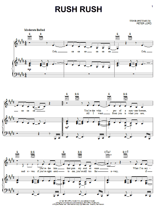 Paula Abdul Rush Rush sheet music notes and chords arranged for Piano, Vocal & Guitar Chords (Right-Hand Melody)