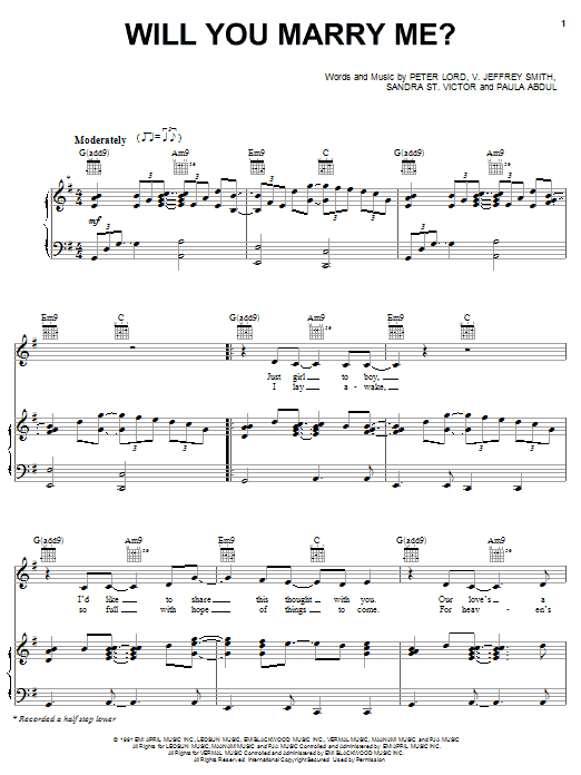 Paula Abdul Will You Marry Me? sheet music notes and chords arranged for Piano, Vocal & Guitar Chords (Right-Hand Melody)