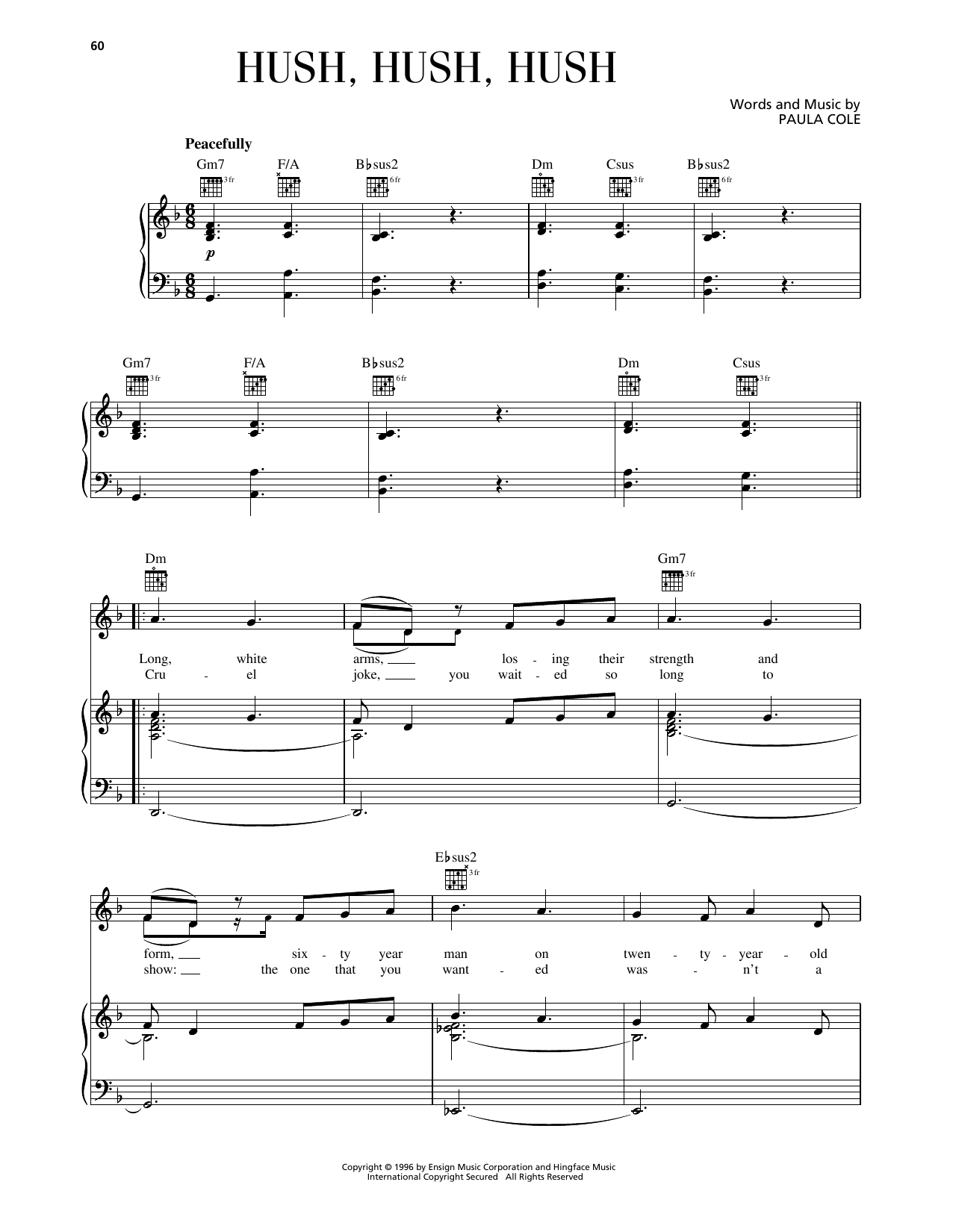 Paula Cole Hush, Hush, Hush sheet music notes and chords arranged for Piano, Vocal & Guitar Chords (Right-Hand Melody)