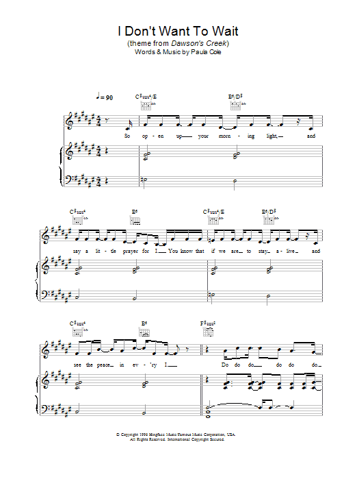 Paula Cole I Don't Want To Wait (theme from Dawson's Creek) sheet music notes and chords arranged for Easy Piano