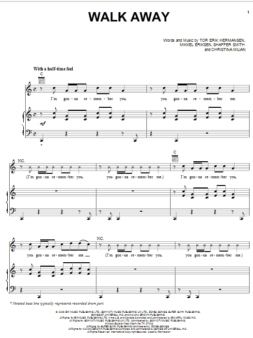 Paula DeAnda featuring The DEY Walk Away sheet music notes and chords arranged for Piano, Vocal & Guitar Chords (Right-Hand Melody)
