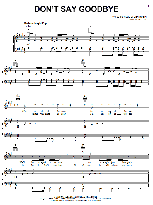 Paulina Rubio Don't Say Goodbye sheet music notes and chords arranged for Piano, Vocal & Guitar Chords (Right-Hand Melody)