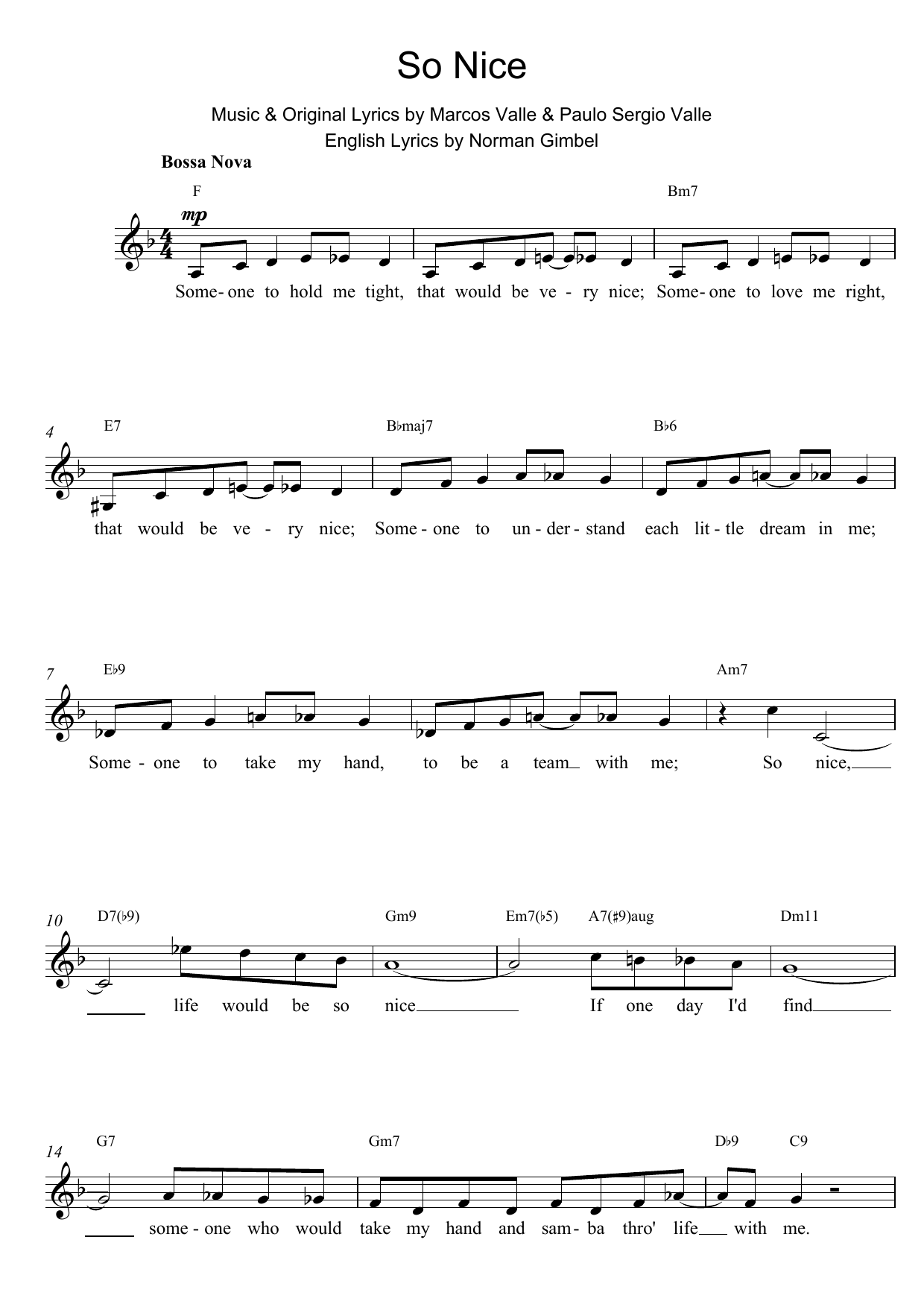 Paulo Sergio Valle So Nice sheet music notes and chords arranged for Lead Sheet / Fake Book