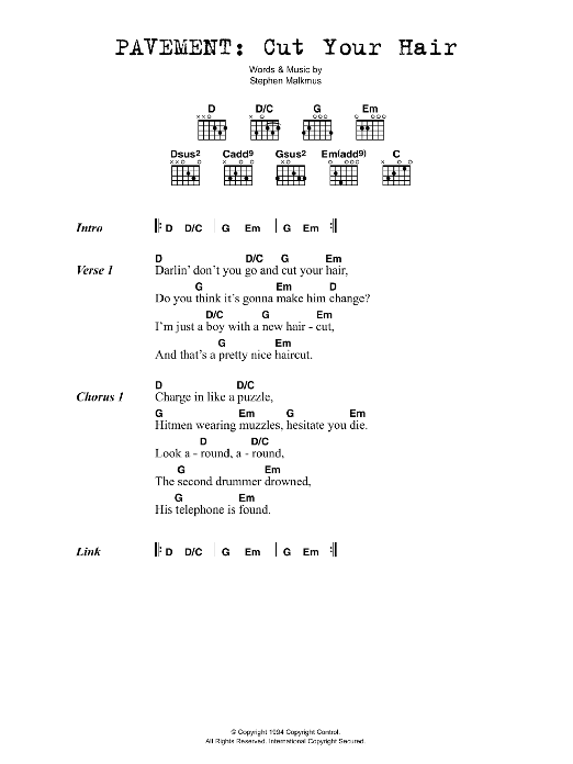 Pavement Cut Your Hair sheet music notes and chords arranged for Guitar Chords/Lyrics
