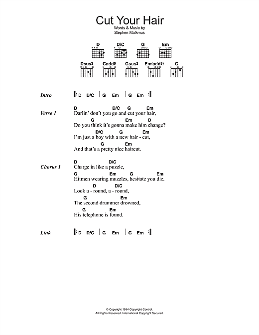 Pavement Cut Your Hair sheet music notes and chords arranged for Guitar Chords/Lyrics