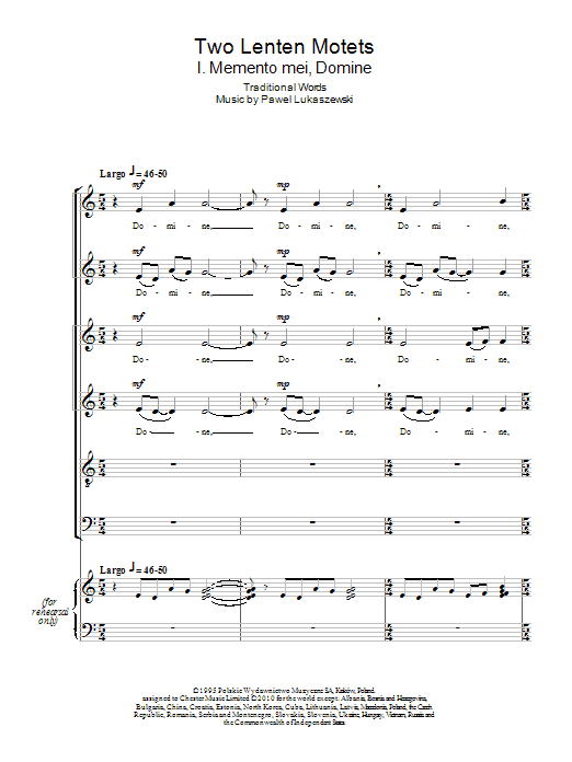 Pawel Lukaszewski Two Lenten Motets sheet music notes and chords arranged for SATB Choir