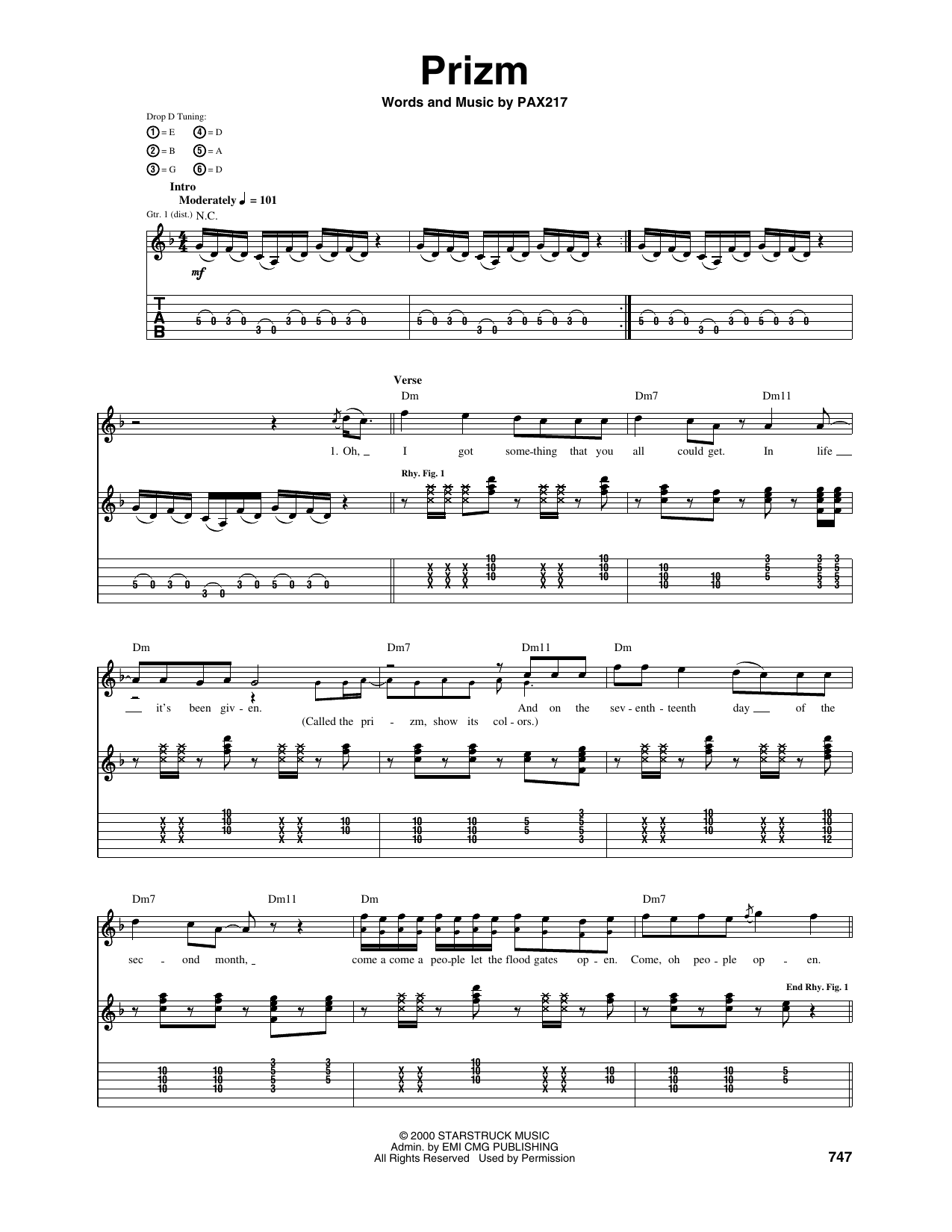 PAX217 Prizm sheet music notes and chords arranged for Guitar Tab