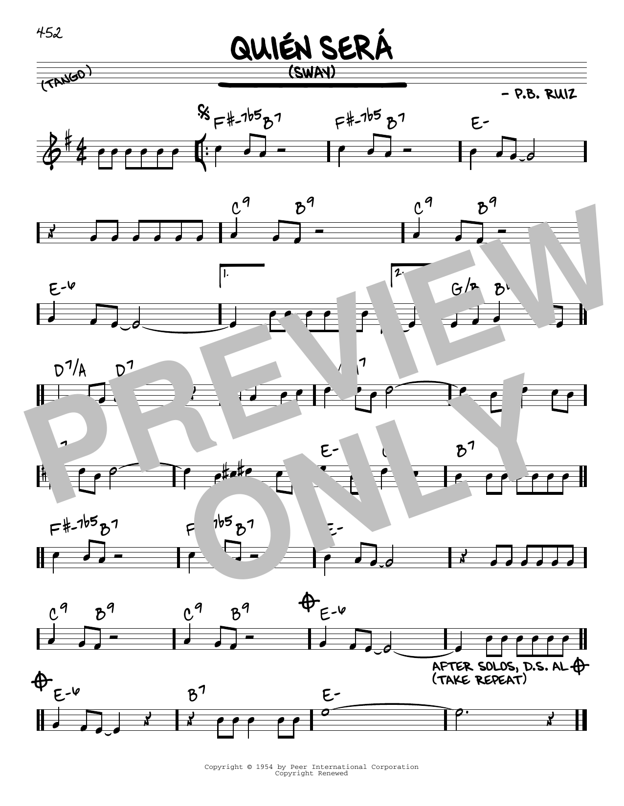 P.B. Ruiz Quien Sera sheet music notes and chords arranged for Real Book – Melody & Chords