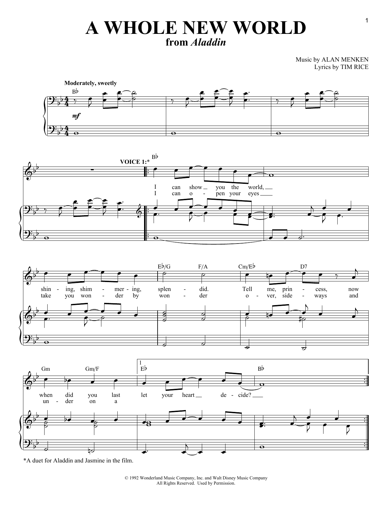Peabo Bryson and Regina Belle A Whole New World (Aladdin's Theme) sheet music notes and chords. Download Printable PDF.