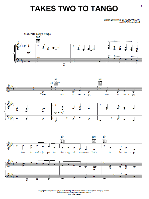 Pearl Bailey Takes Two To Tango sheet music notes and chords arranged for Piano, Vocal & Guitar Chords (Right-Hand Melody)