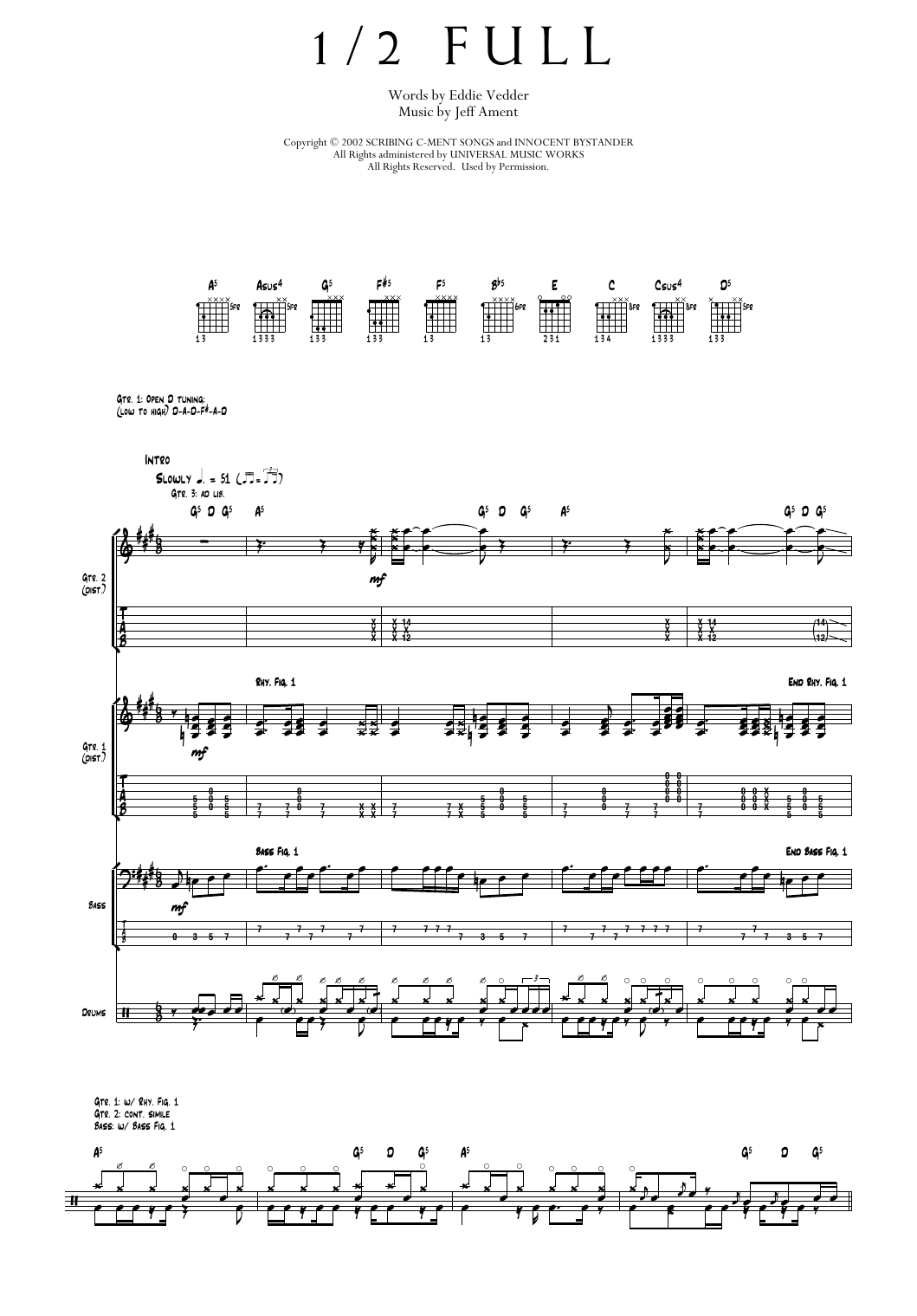 Pearl Jam 1/2 Full sheet music notes and chords arranged for Transcribed Score