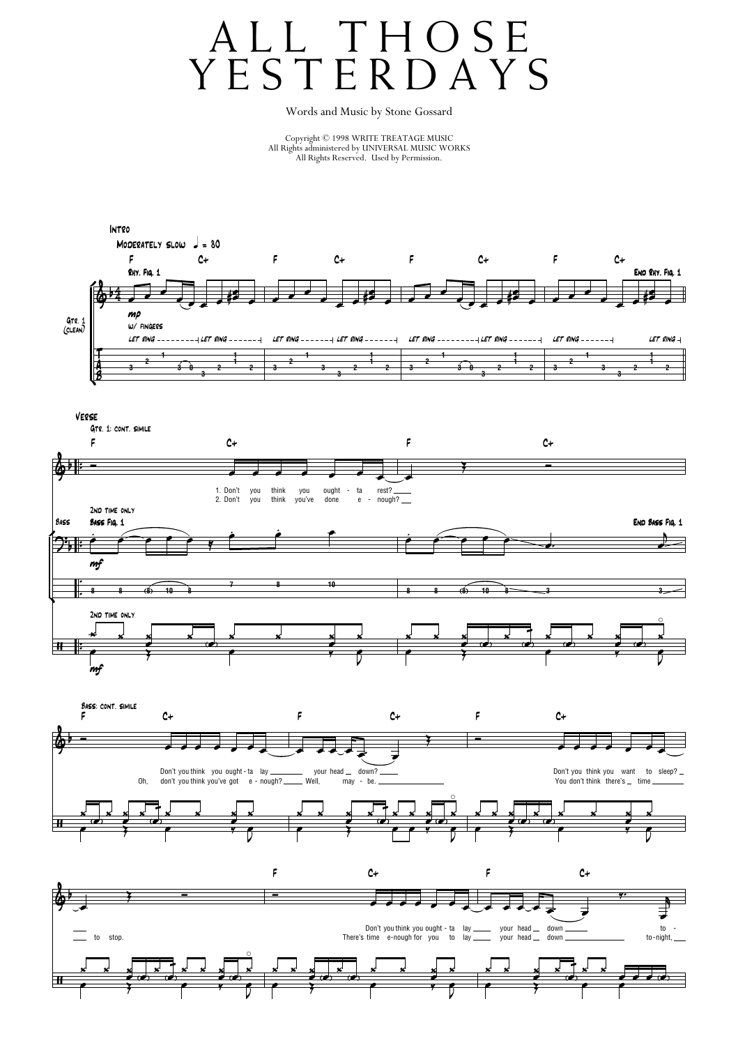 Pearl Jam All Those Yesterdays sheet music notes and chords arranged for Transcribed Score