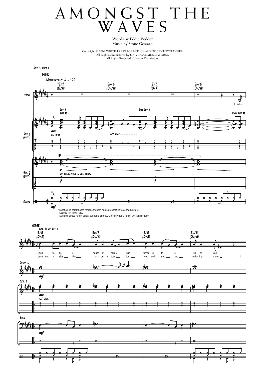 Pearl Jam Amongst The Waves sheet music notes and chords arranged for Transcribed Score