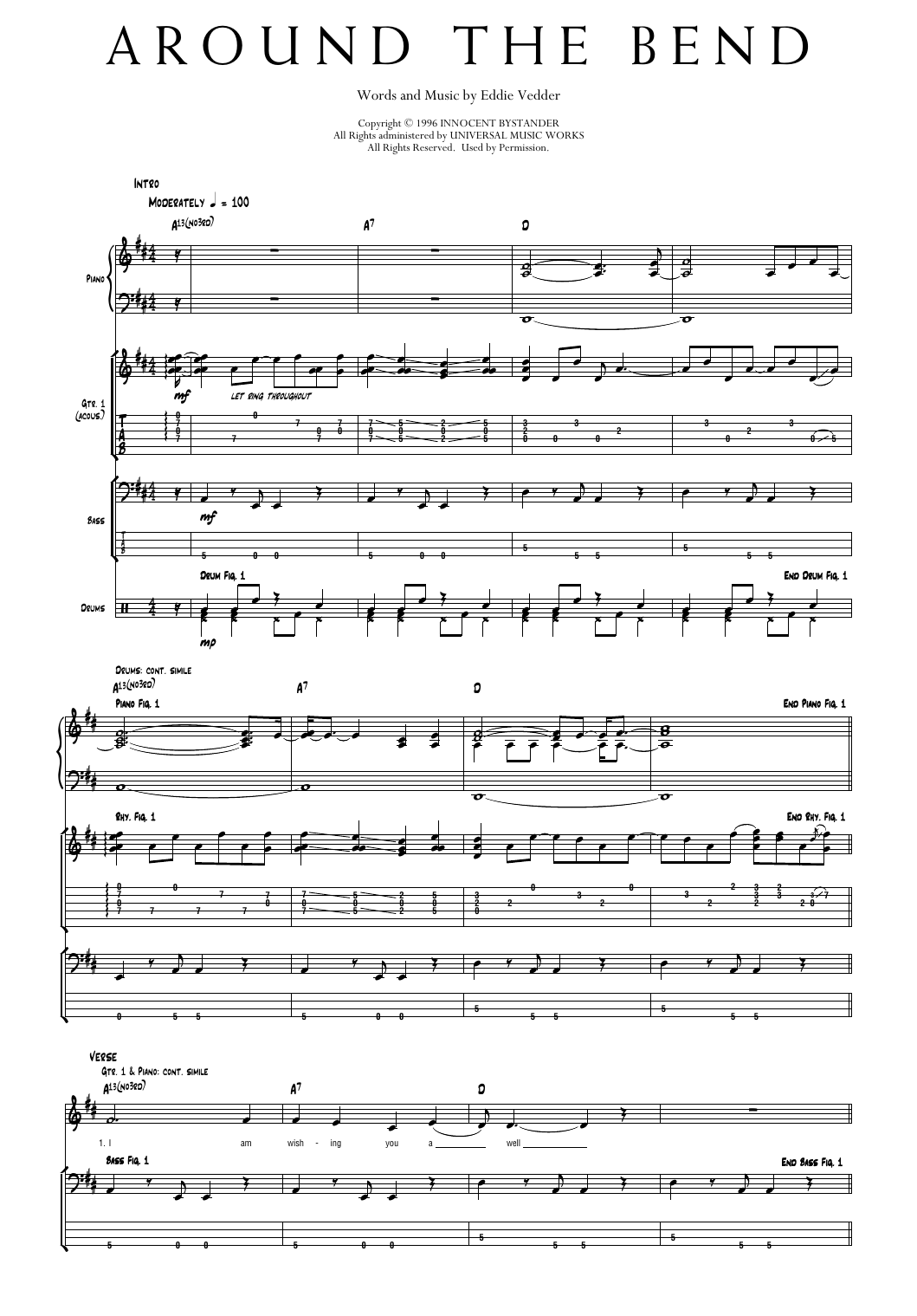 Pearl Jam Around The Bend sheet music notes and chords arranged for Transcribed Score