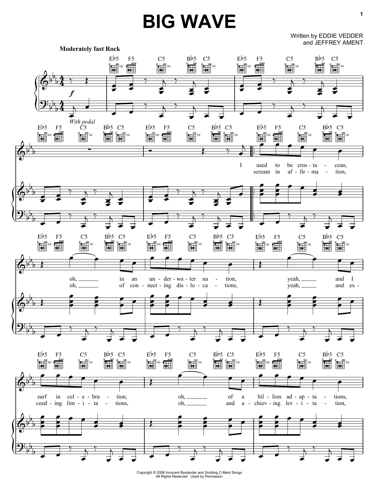 Pearl Jam Big Wave sheet music notes and chords arranged for Piano, Vocal & Guitar Chords (Right-Hand Melody)