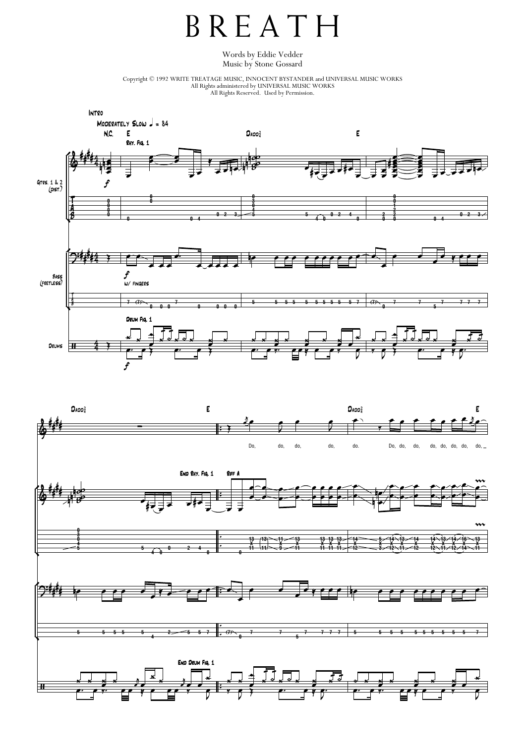 Pearl Jam Breath sheet music notes and chords arranged for Transcribed Score