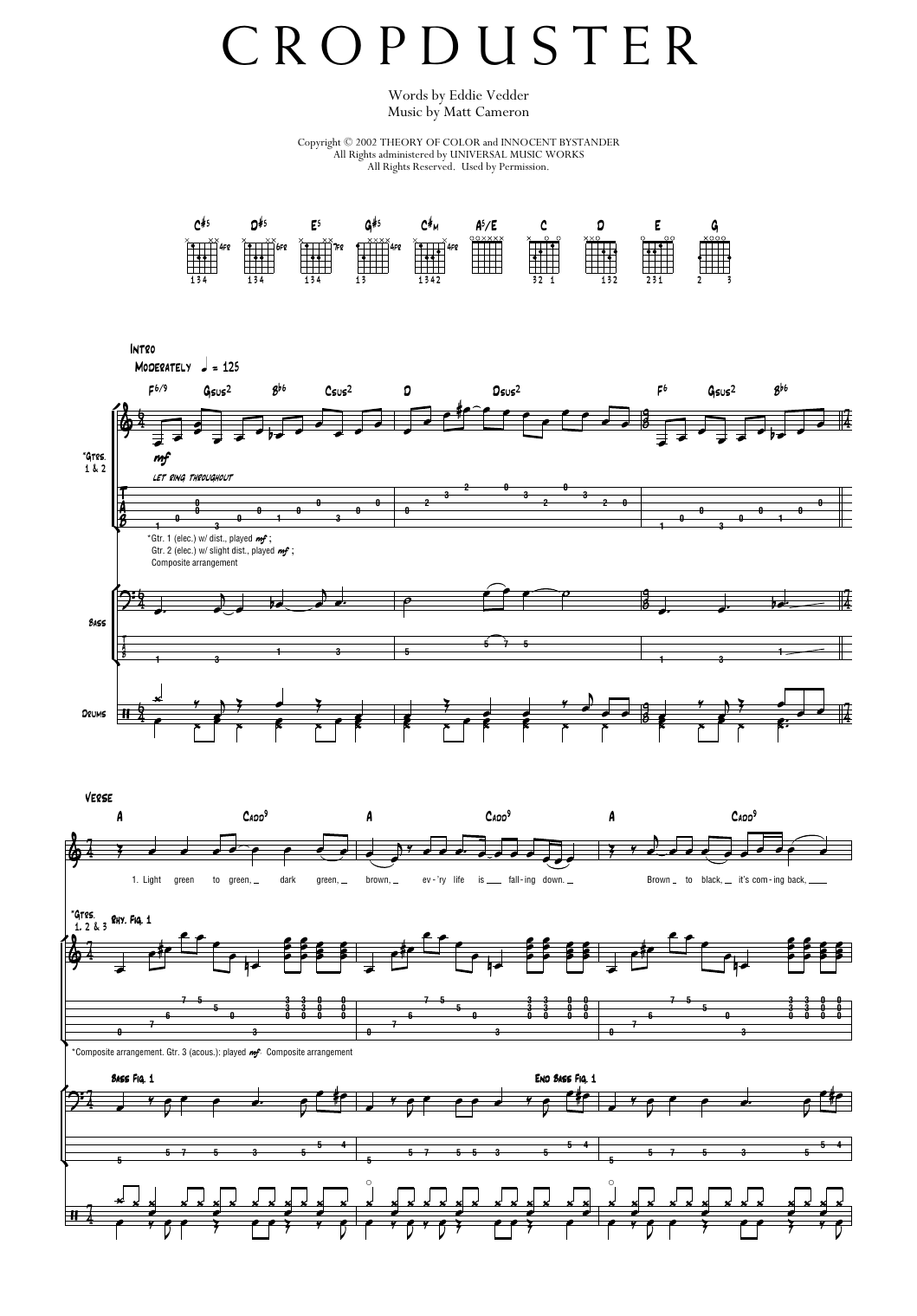 Pearl Jam Cropduster sheet music notes and chords arranged for Transcribed Score