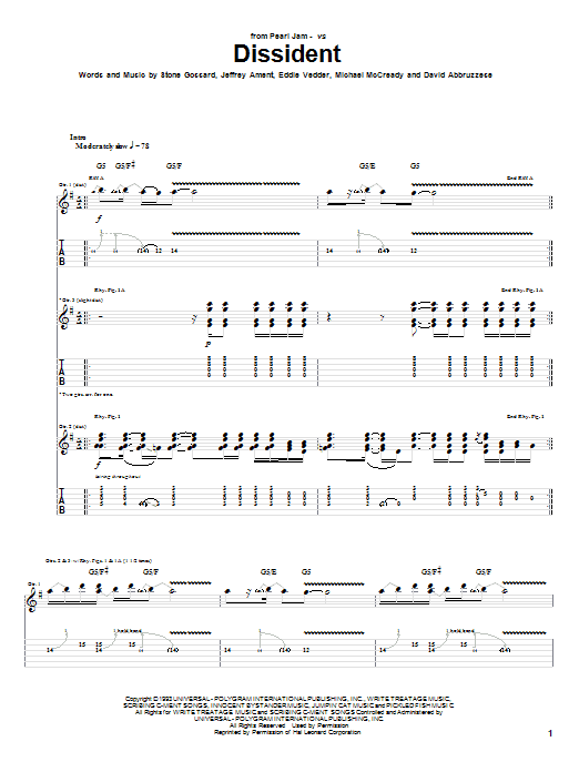 Pearl Jam Dissident sheet music notes and chords arranged for Piano, Vocal & Guitar Chords (Right-Hand Melody)