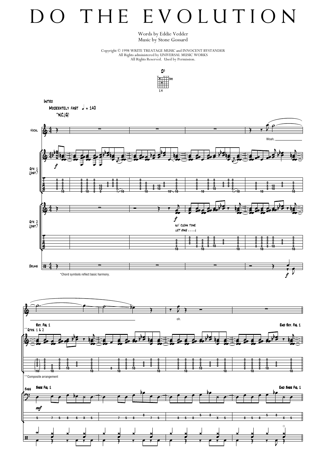 Pearl Jam Do The Evolution sheet music notes and chords arranged for Transcribed Score
