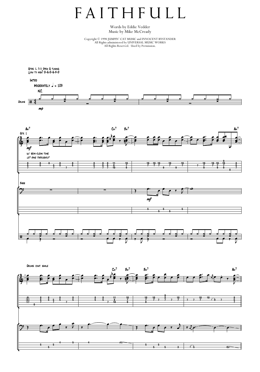Pearl Jam Faithfull sheet music notes and chords arranged for Transcribed Score