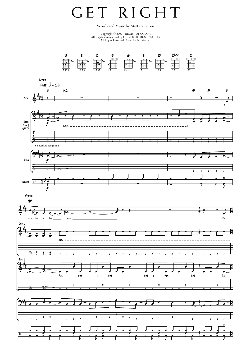 Pearl Jam Get Right sheet music notes and chords arranged for Transcribed Score