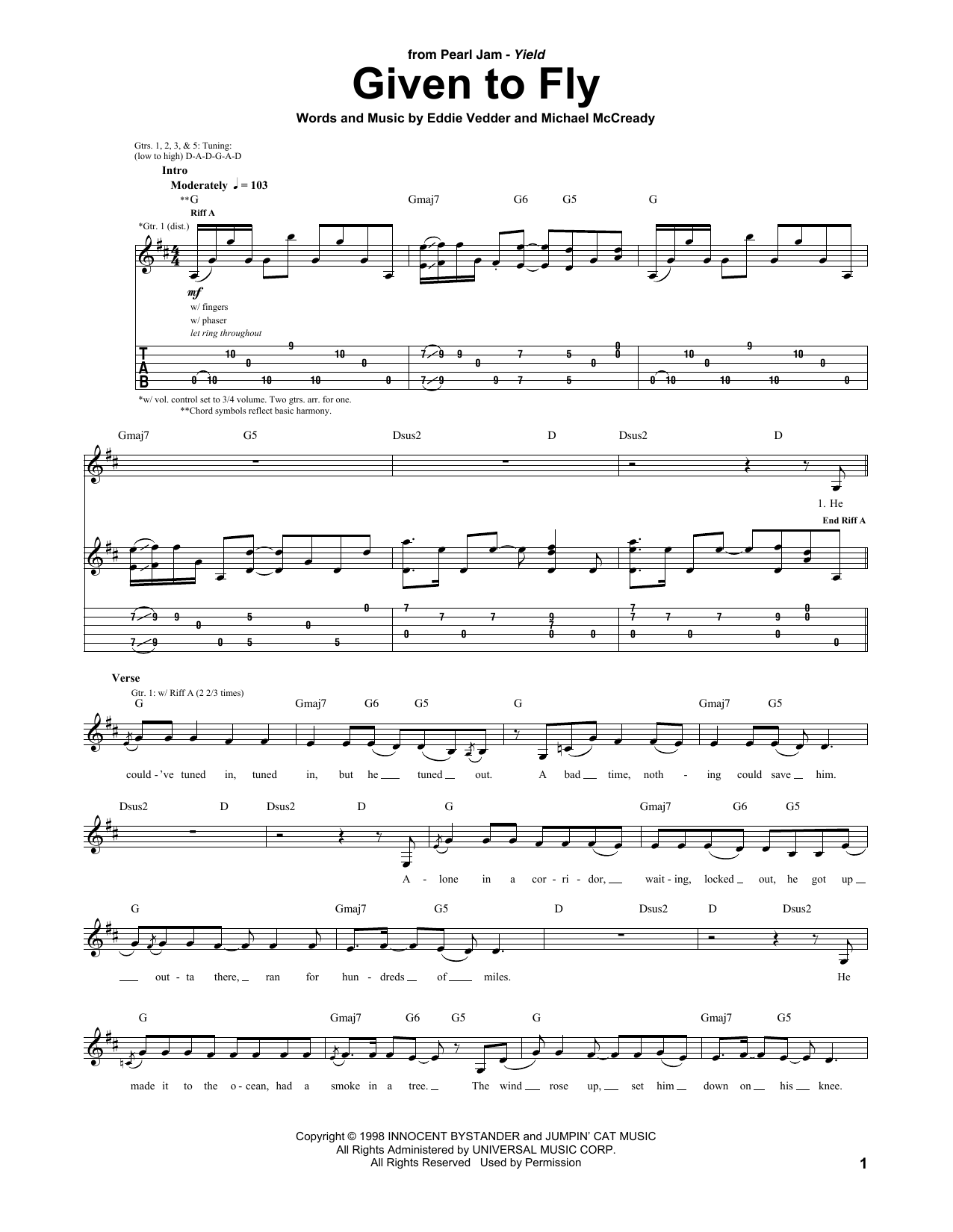 Pearl Jam Given To Fly sheet music notes and chords arranged for Guitar Tab