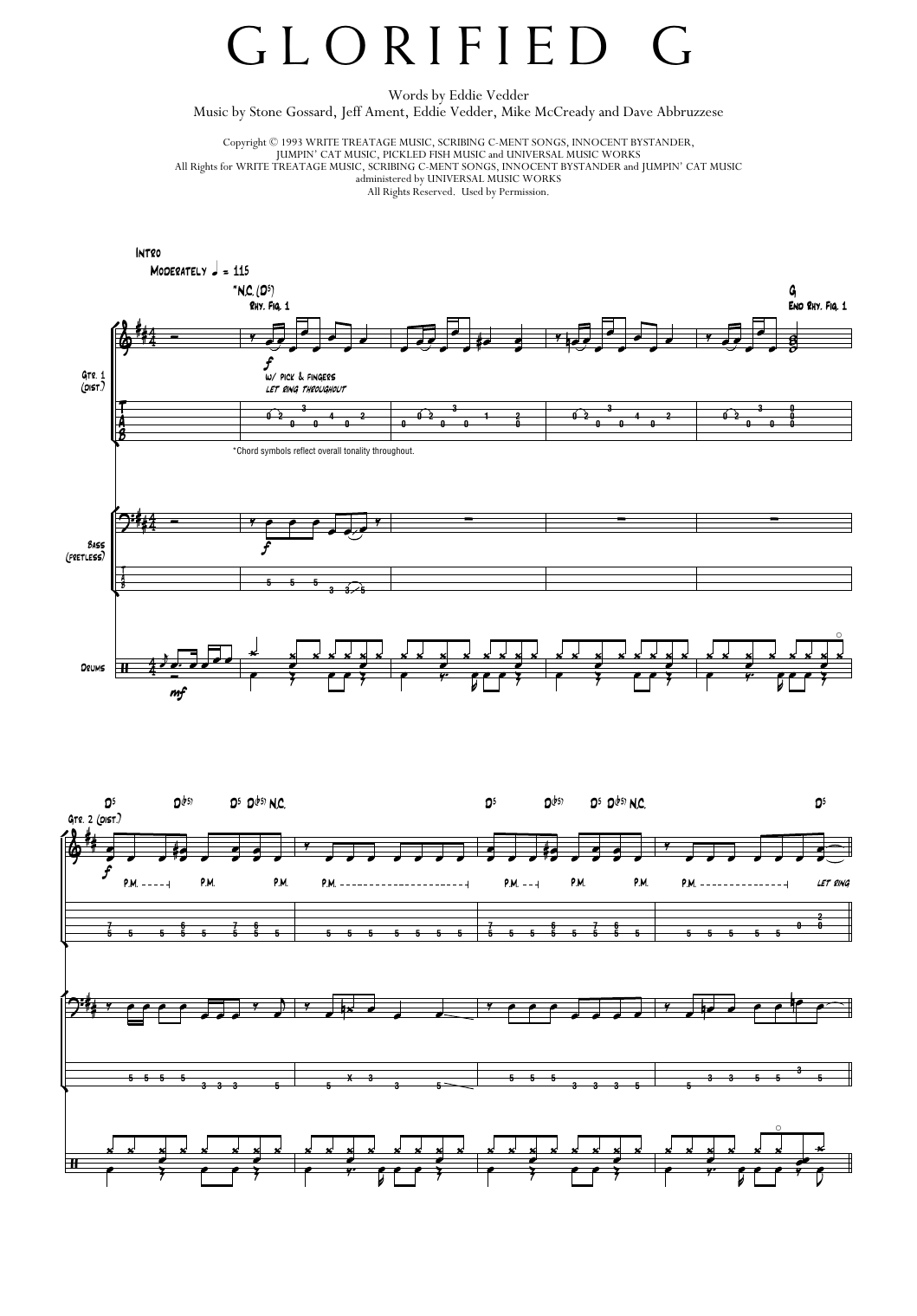 Pearl Jam Glorified G sheet music notes and chords arranged for Transcribed Score