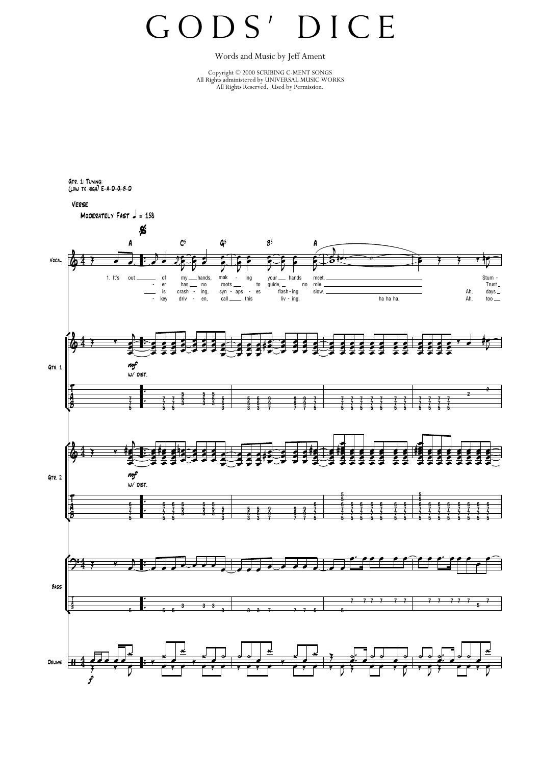 Pearl Jam Gods' Dice sheet music notes and chords arranged for Transcribed Score