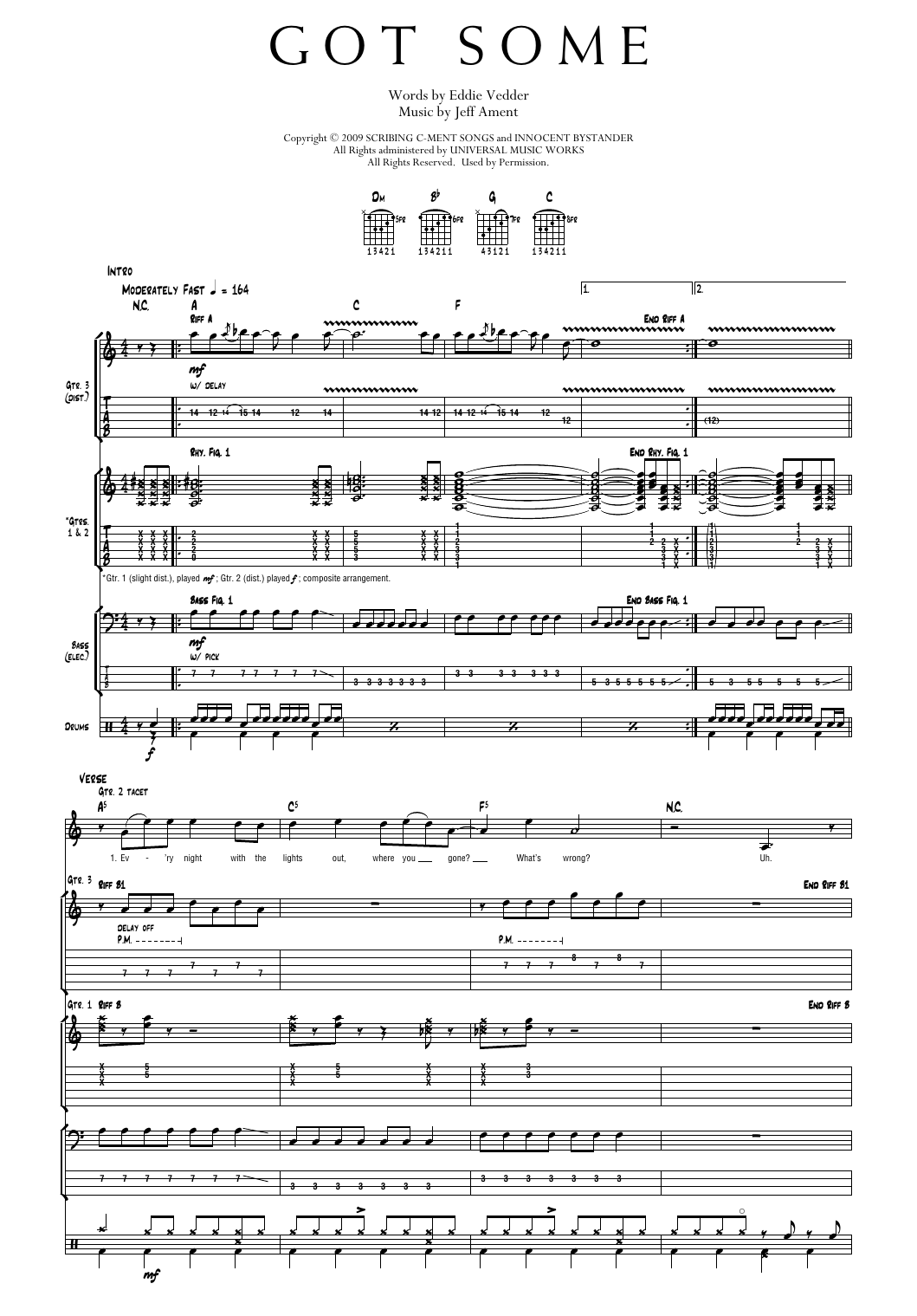 Pearl Jam Got Some sheet music notes and chords arranged for Transcribed Score