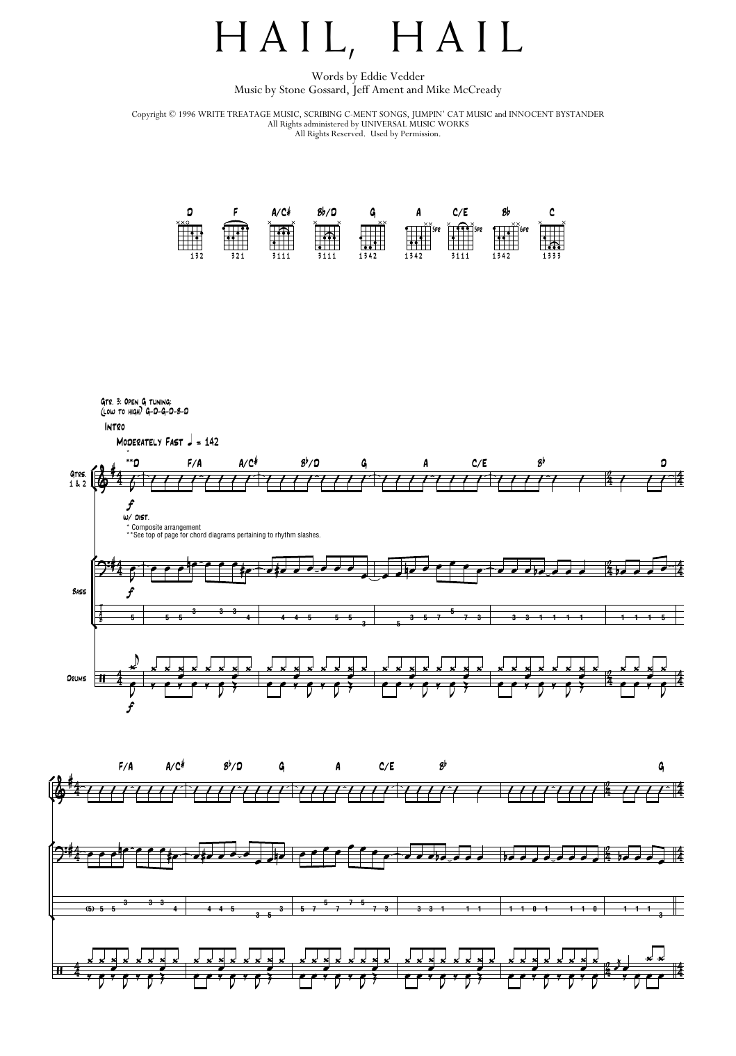 Pearl Jam Hail, Hail sheet music notes and chords arranged for Transcribed Score