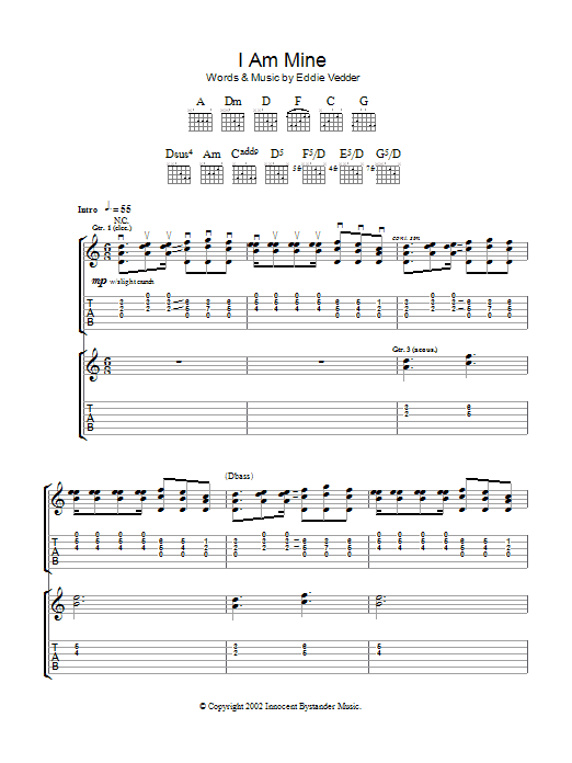 Pearl Jam I Am Mine sheet music notes and chords arranged for Piano, Vocal & Guitar Chords (Right-Hand Melody)
