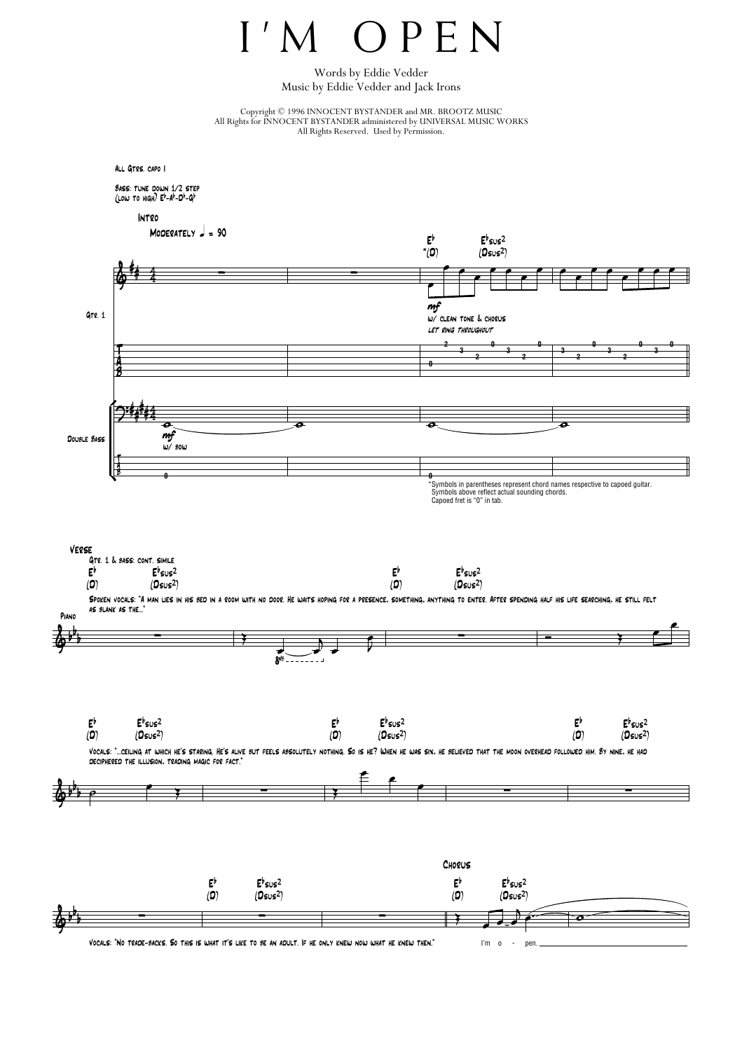 Pearl Jam I'm Open sheet music notes and chords arranged for Transcribed Score