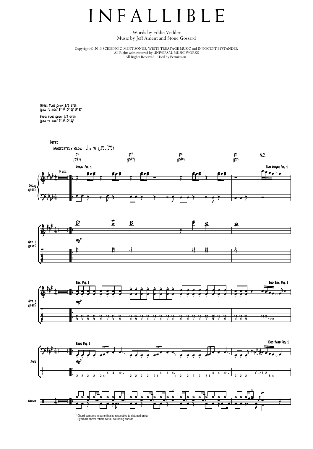 Pearl Jam Infallible sheet music notes and chords arranged for Transcribed Score