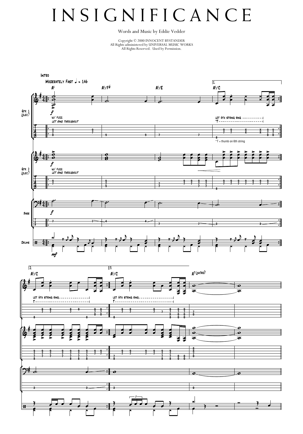 Pearl Jam Insignificance sheet music notes and chords arranged for Transcribed Score
