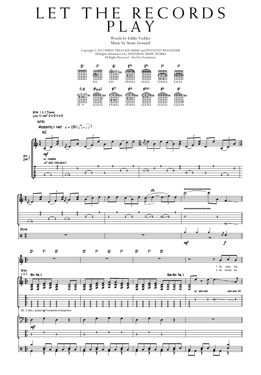 Pearl Jam Let The Records Play sheet music notes and chords arranged for Transcribed Score