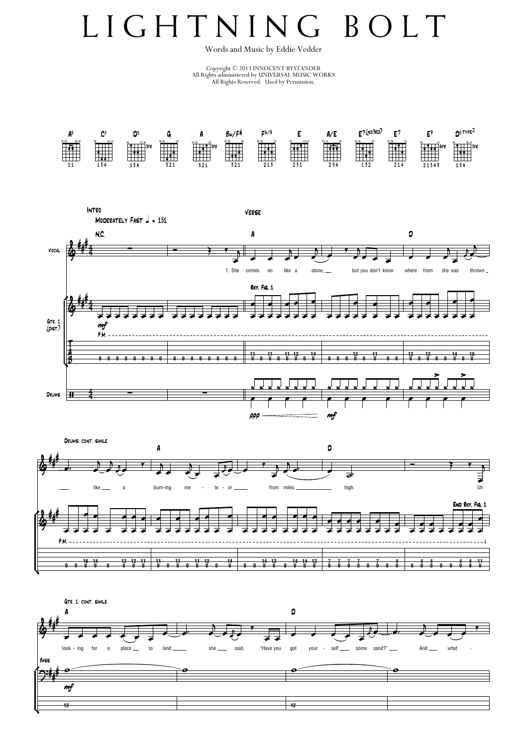 Pearl Jam Lightning Bolt sheet music notes and chords arranged for Transcribed Score